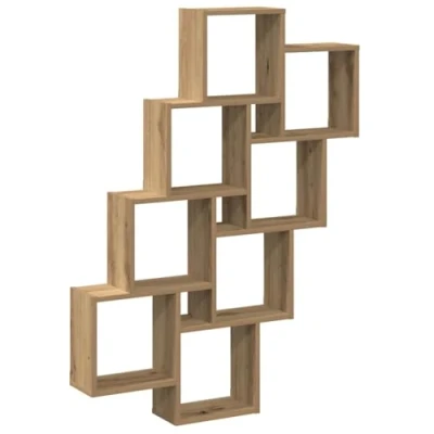 Image of vidaXL Wall Cube Shelf Floating Storage Solution/Artisan Oak Finish/Engineered Wood/For Living Room, Bedroom/Dimensions 90x15x119.5cm