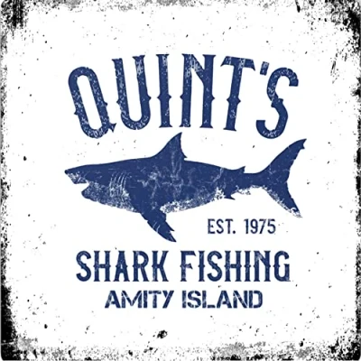 Image of Vintage Advertising Wall Tin Plaque Large Square 20x20cm Pub Shed Bar Man Cave Home Bedroom Office Kitchen Gift Metal Sign Quints Shark Fishing Jaws Movie Amity Island inspired …