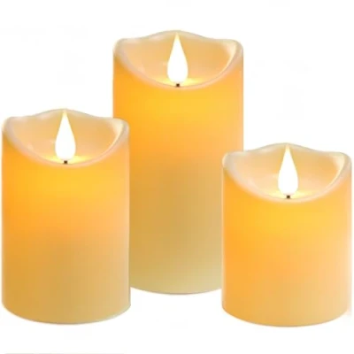 Image of Da by LED Candle Light, Outdoor Waterproof Candle, Flashing Battery Powered with Remote Control and Timer, Ivory White Plastic, 10cm, 12.5cm, 15cm 3pcs