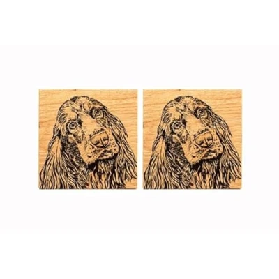 Image of The Just Slate Company Set of 2 Cocker Spaniel Oak Coasters