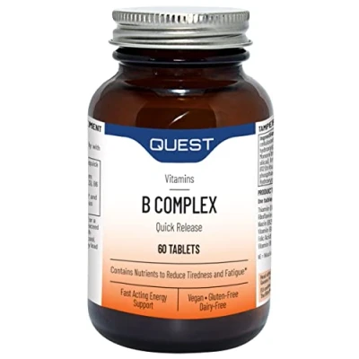 Image of Quest Vitamin B Complex (30 Tablets) Quick Release Formula to Reduce Tiredness &amp; Fatigue. Full Spectrum of Vitamins: Thiamin B1, Riboflavin B2, Niacin B3, B6 B12.