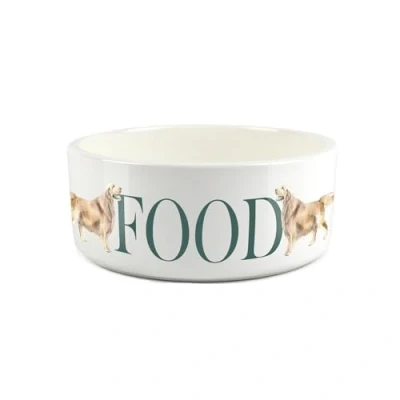 Image of Large White Ceramic Pet Bowl Golden Retriever Food Dish For Dogs