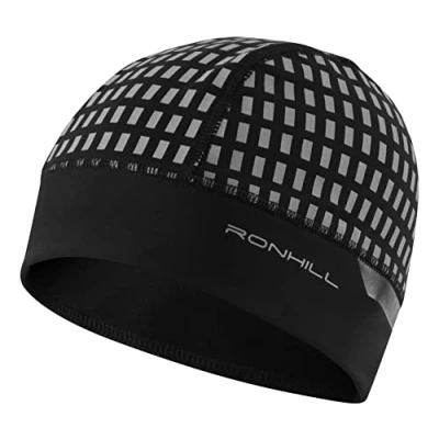 Image of Ronhill Unisex Afterhours Beanie Hat, Black/BrWhite/Rflct, One Size UK