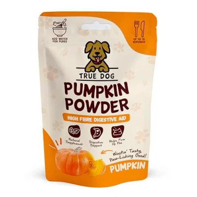 Image of True Dog Pumpkin Powder 100g Natural Puree for Dogs, Digestive Supplement, Stool Firming, High Fibre Food Topper, Manufactured in the UK