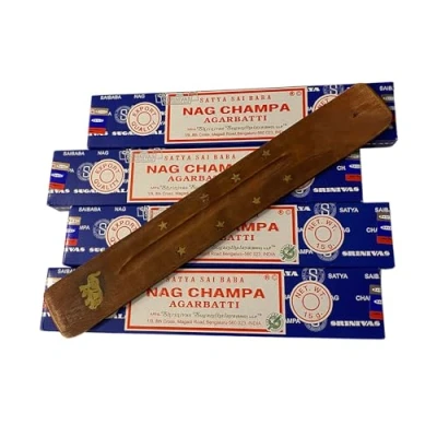 Image of VIE Satya Incense Sticks, 4 Packs x 15g, with Holder, Nag Champa