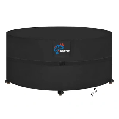 Image of SIRUITON Garden Furniture Covers Round Table Cover Patio Set Waterproof Windproof &amp; Anti UV Outdoor 420D Heavy Duty Oxford Polyester (128*71CM)
