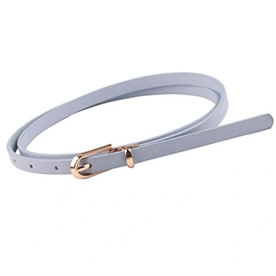 Image of Women&#039;s Skinny Belt Solid Color Slender Waistband Thin Leather Waist Strap for Dress Paints Casual Decor(light Blue)