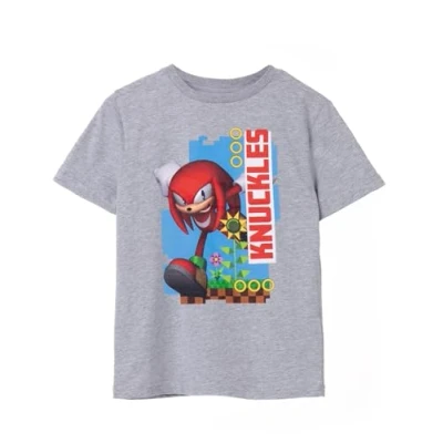 Image of Sonic THE HEDGEHOG Kids T Shirt Grey Knuckles Green Hills Graphic Tee for Boys &amp; Girls Short Sleeve Vintage Style Gaming Apparel Top Retro Game Gift Children Teens