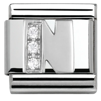 Image of Nomination Silver Cubic Zirconia Letter Charm N