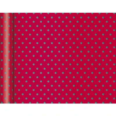 Image of Clairefontaine Ref 223885C Christmas Tiny Rolls Wrapping Paper (Single Roll) 35cm Width x 5m Length, 80gsm Coated Red with Green Dots Design