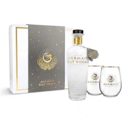 Image of Mermaid Salt Vodka Gift Set 2 Tumblers with Smooth &amp; Subtle Vodka, Vegan Gluten Free 70cl