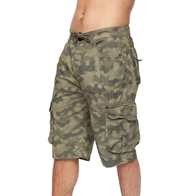 Image of Crosshatch Mens Shorts Cargo Combat Camo Zipper Army Long Military Knee Length Men Zip Up Regular Fit Multi Pockets Cotton Pants Dark Green 34