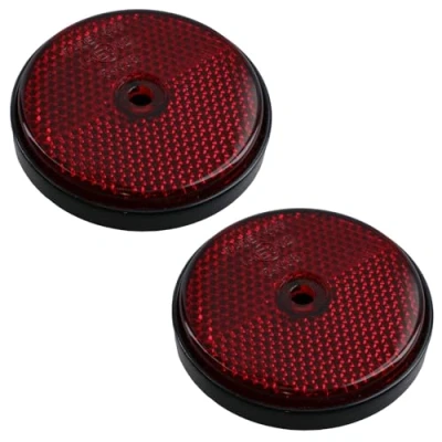 Image of 2 x Red Round Circular Reflectors for Driveway Gate Fence Posts Trailer Rears