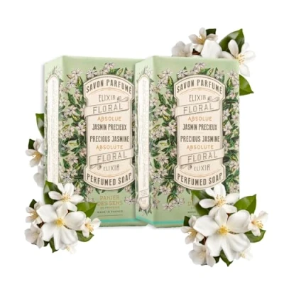 Image of Panier des Sens Jasmine Bar Soap Moisturizing Gentle Scented Natural with Olive Oil 97% Ingredients Made in France Vegan Friendly Body &amp; Hand Bars