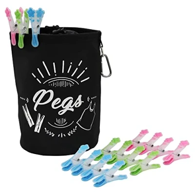 Image of JVL Large Peg Bag with 144 Prism Soft Touch Flower Deign Pegs, Multicolor (08 040 272)