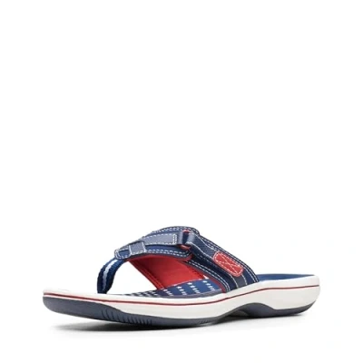 Image of Clarks Women&#039;s Breeze Sea Flip Flop, Navy/Red Synthetic, 5 UK