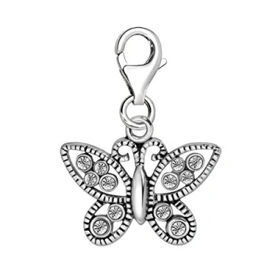 Image of Quiges Butterfly Clip On Charm Pendant with Cubic Zirconia Silver Plated Women&#039;s Jewellery
