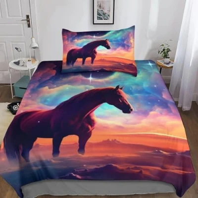 Image of GEEYOU Animal Duvet Cover Bedding Set,3D 3BS Comforter with Pillowcases, Soft Microfiber Quilt Zipper Closure 3 Piece Set for Kids Teens Adults Single（135x200cm）
