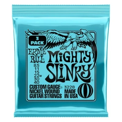 Image of Ernie Ball Mighty Slinky Nickelwound Electric Guitar Strings 3 Pack 8.5 40 Gauge