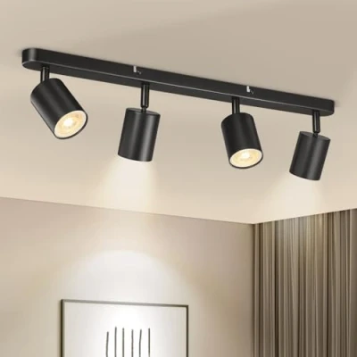 Image of Spotlights Ceiling Lights GU10, Matt Black LED Spotlight Bar 4 Way, Rotatable Modern Spot Light Indoor, GU10 Fitting for Kitchen Hallway Living Room, Bulb not Included