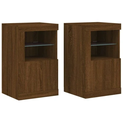 Image of vidaXL Side Cabinets with LED Lights 2 pcs Brown Oak Engineered Wood