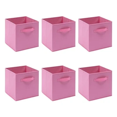 Image of BonChoice Foldable Storage Cubes Boxes Pack of 6 with Handle for Home Organization, Fabric Wardrobe Box Organizer Basket Bins Clothes Beddings Toys Towels, Collapsible &amp; Durable (Pink, 6)