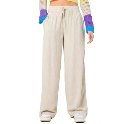 Image of Noisy May Wide Relaxed Fit Culotte Stylish Casual Jogger Linen Trousers, Colours:Nude, Size:XS