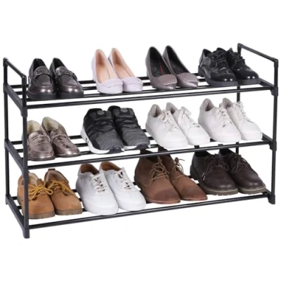 Image of AMOS 3 Tier Shoe Rack Storage Organiser Stackable Shelf Holds 20 25 pairs for Hallway Living Room Bedroom, Black
