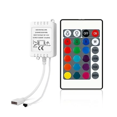 Image of VIPMOON 24 Keys Wireless LED Controller with DC 5V/12V/24V IR Remote for RGB 3528 5050 SMD Strip Lights