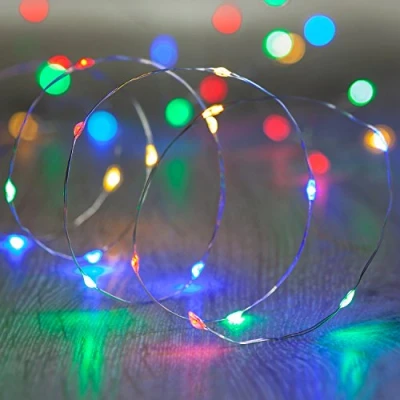 Image of Lights4fun Battery Operated Fairy Lights with 20 Micro Multi Coloured LEDs on Silver Wire