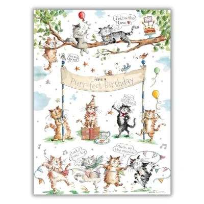 Image of Male/Female Birthday Card for Him/Her General Men/Women Funny Cat Design Purr fect Special Finishes Made in the UK Eco Friendly