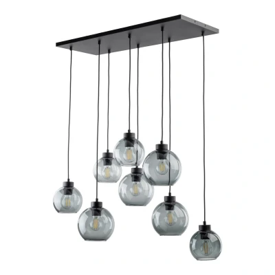 Image of TK Lighting Cubus pendant light, 95 cm long, 8 bulb, smoky grey, glass