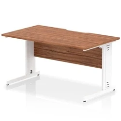Image of Impulse 1400 x 800mm Scalloped Edge Straight Office Desk Walnut Top White Cable Managed Leg