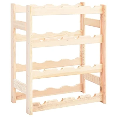 Image of vidaXL Solid Pinewood Wine Rack 16 Bottle Capacity, Rustic Design, Beige, Comes with Mounting Materials, For Dining Room or Kitchen