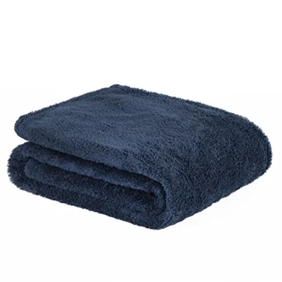 Image of Brentfords Teddy Fleece Blanket Large Throw Over Bed Plush Super Soft Warm Sofa Bedspread, Navy Blue 150 x 200cm