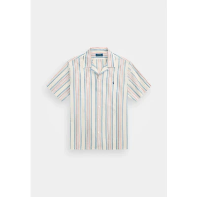 Image of Polo Ralph Lauren Classic FIT Chambray CAMP Shirt, Men&#039;s, Size: Small, Off white/red multi