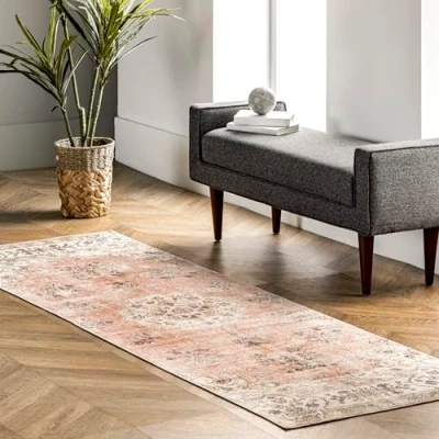 Image of nuLOOM Runner Rug, Polypropylene, Gracie Distressed Medallion Peach, 3 x 8 Feet
