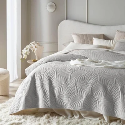 Image of ROOM99 Feel Elegant Bedspread Light Grey 240 x 260 cm Versatile as a Bed Throw or Sofa Quilted Perfect Velvet