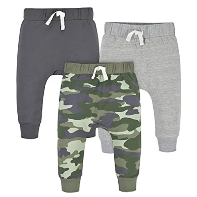 Image of Gerber Baby Boys&#039; Toddler 3 Pack Jogger Pants Sweatpants, Camo, 0 Months