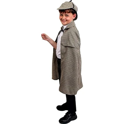 Image of Victorian Detective Deluxe Fancy Dress Set with Hat Perfect For Book Week or Halloween Costumes in Standard Size (Deerstalker and Matching Cape)