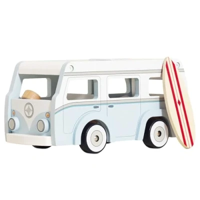 Image of Le Toy Van Cars &amp; Construction Pretend Play Retro Wooden Holiday Campervan Vintage Classic Style Set With Detachable Surfboard Vehicle Role Toys Suitable For 3 Year Old +
