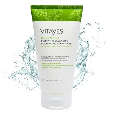 Image of Vitayes Green Tea Face Wash Gel Ideal for Acne &amp; Blemish Prone Skin, Vegan, Thorough Cleansing Without Skin Dryness, Free from Silicones and Mineral Oils 150ml