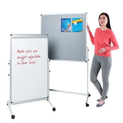 Image of Wonderwall Height Adjustable Mobile Notice Board with Magnetic Whiteboard Flipchart Easel on The Reverse (H) 120 x (W) 70cm