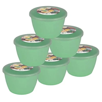 Image of Just Pudding Basins Pastel Colours 1/2 Pint 0.5pt Basin and Clear Lid Pack of 6 Plastic Steaming Bowls Mint Green (Green)