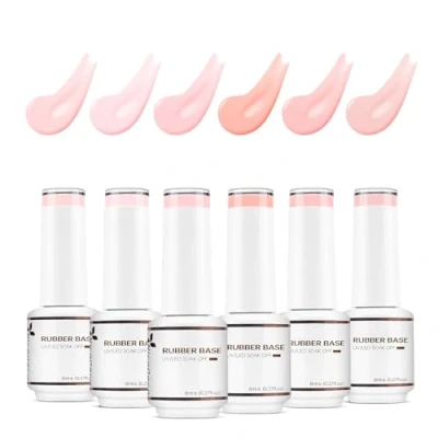 Image of Nicedeco 4 In 1 Rubber Base Gel Set For Nails, Hema Free Nude Rose Pink Sheer Color Nail Polish UV LED Soak Off, Elastic Strengthen Enhance Coat 6pcs x 8ml Kit37