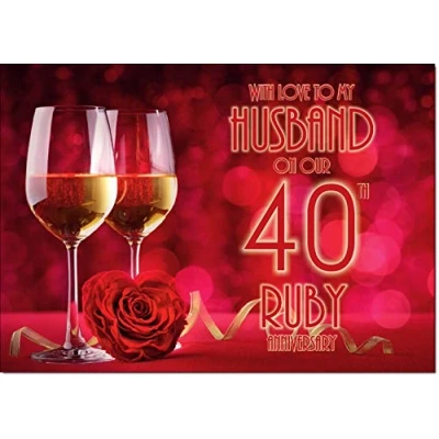 Image of doodlecards Husband Ruby Wedding Anniversary Card Medium Size with Plain Envelope