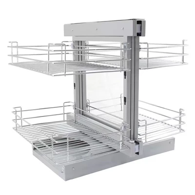 Image of KuKoo LH Magic Corner Kitchen Pull Out Baskets, Slide 80 90cm Unit, 4 Metal Storage Drawers