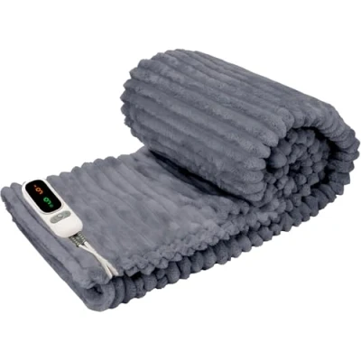Image of Neo Electric Blanket Heated Fleece Overblanket Throw Machine Washable Remote Timer Control Heat Settings (Grey)