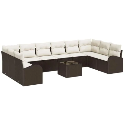 Image of vidaXL 10 Piece Garden Sofa Set with Cushions Grey Poly Rattan
