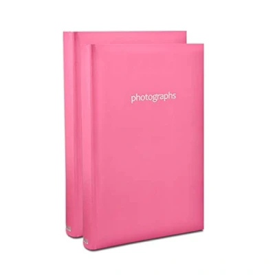 Image of Arpan 2 x Photo Album Memo Slip In Case For 300 4 6 Inch / 10x15 cm Photos (Pink)